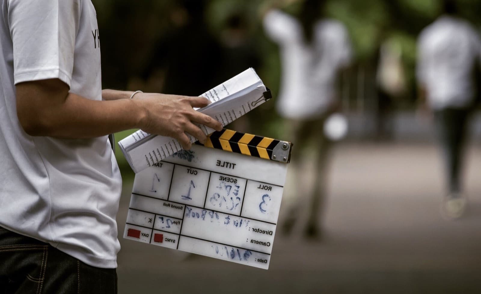 A slate on set