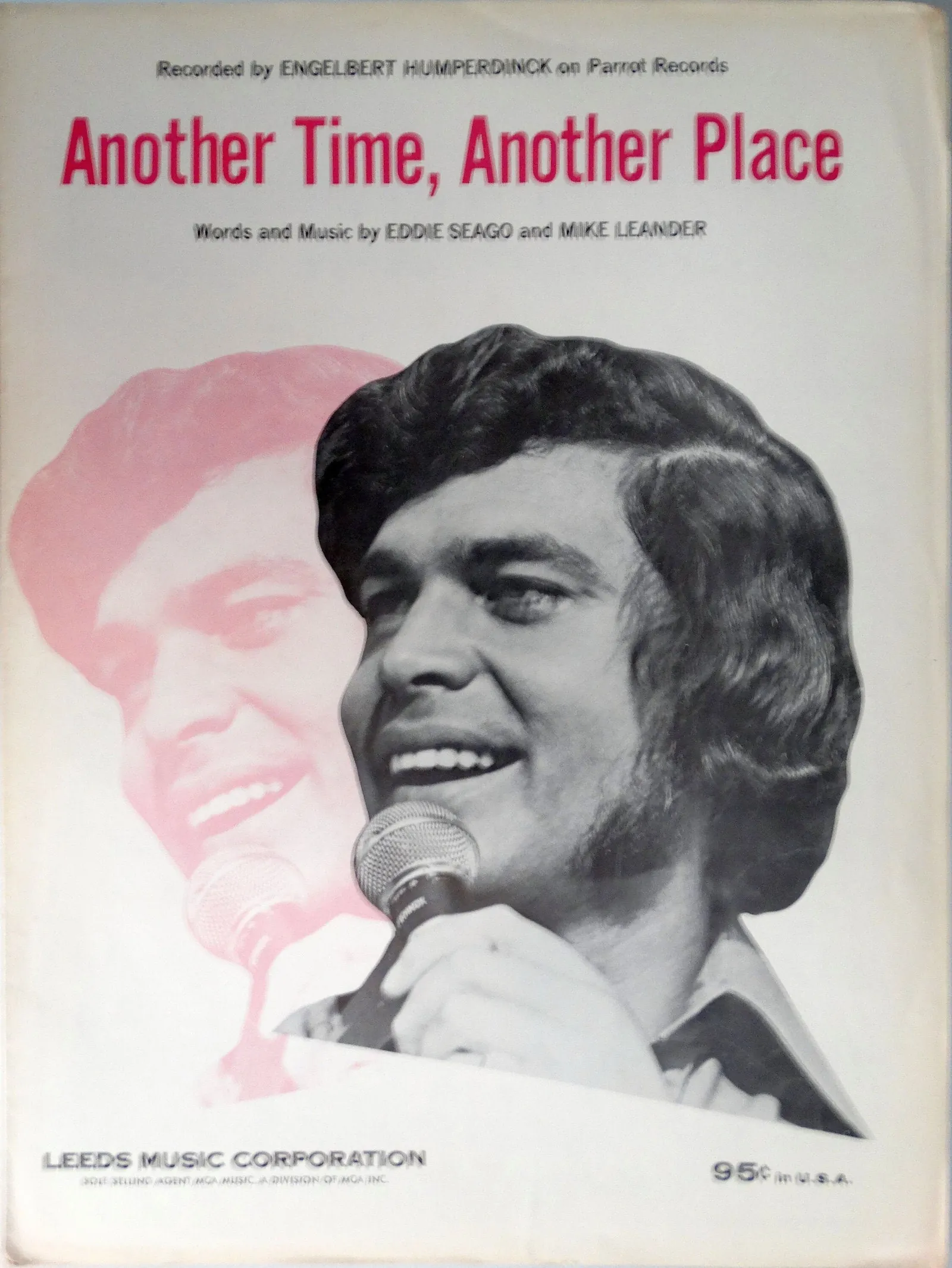 Sheet music cover for Another Time, Another Place, recorded by Engelbert Humperdinck, showing him singing into a microphone
