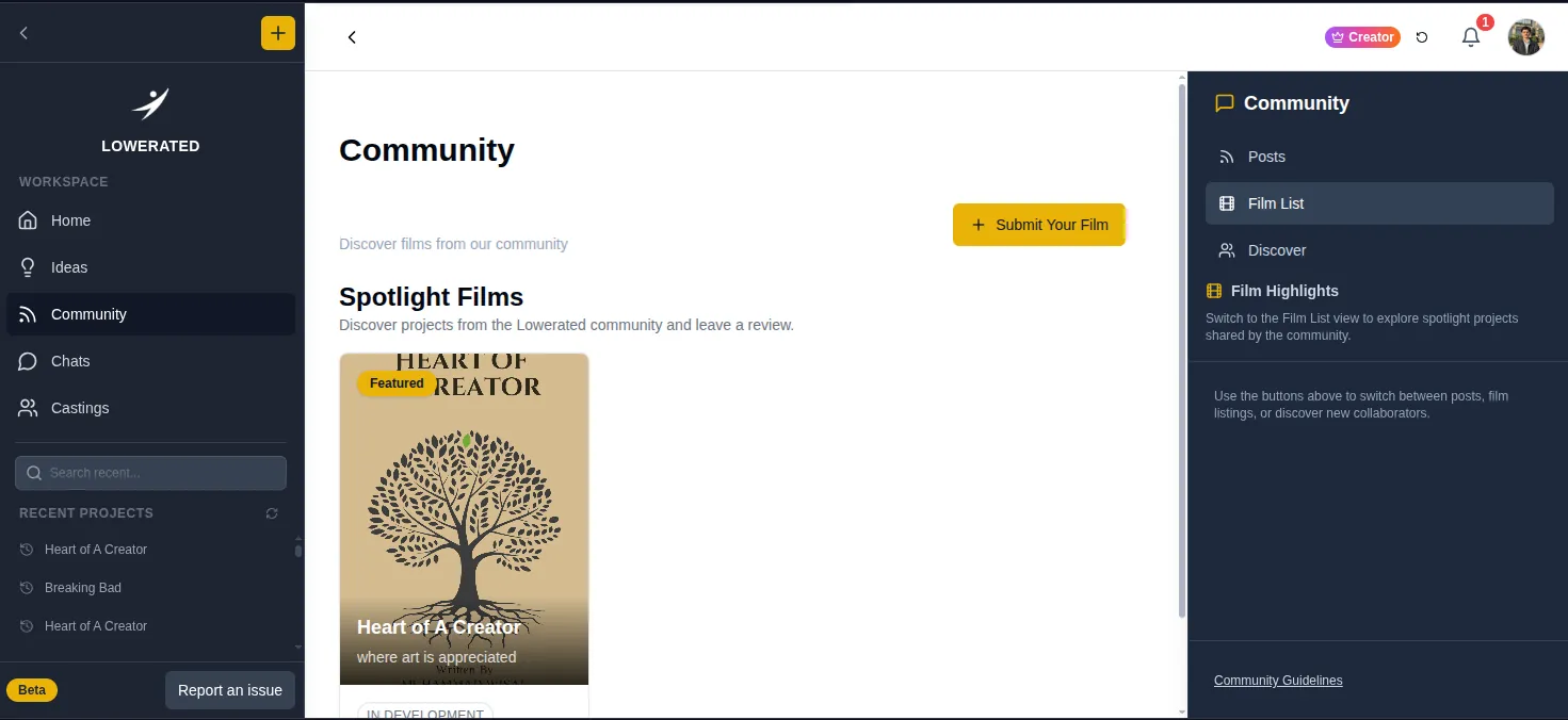 A film's page on Lowerated
